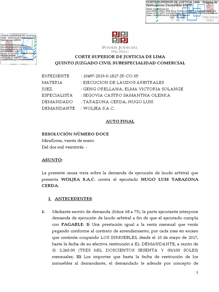 Corte Superior de Justicia de Lima Quinto Juzgado Civil Subespecialidad