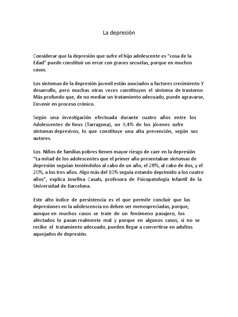 Depresión en adolescentes: un problema serio | PDF | Depresión (estado ...