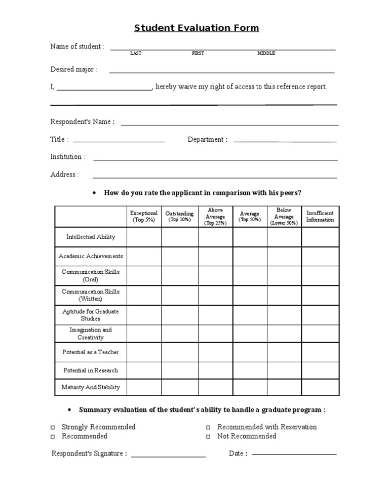 Student Evaluation Form Template | PDF