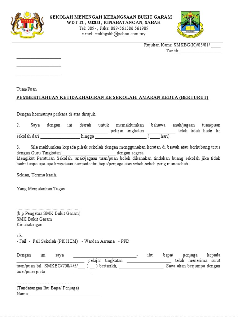 Amaran Kedua Ketidakhadiran Ke Sekolah Beturut Pdf