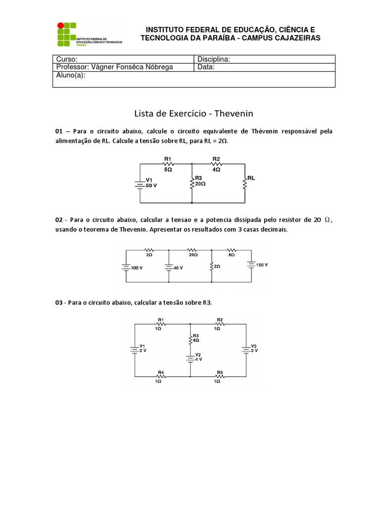 Circuitos Elétricos: Teorema de Thevenin e Exercícios Resolvidos | PDF