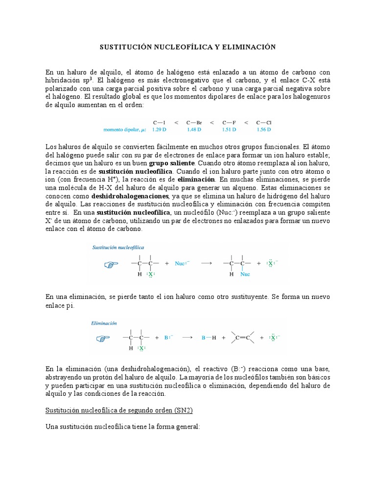 Sustitución Nucleofílica Y Eliminación PDF Enlace químico Ácido