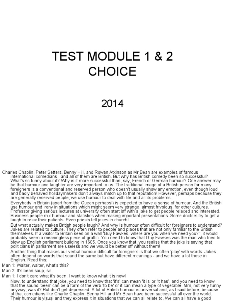 Module 1 & 2 Test | PDF | Humour | Jokes
