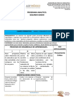 Programa Analitico de Saberes y Pensamiento Cientifico 2dos.