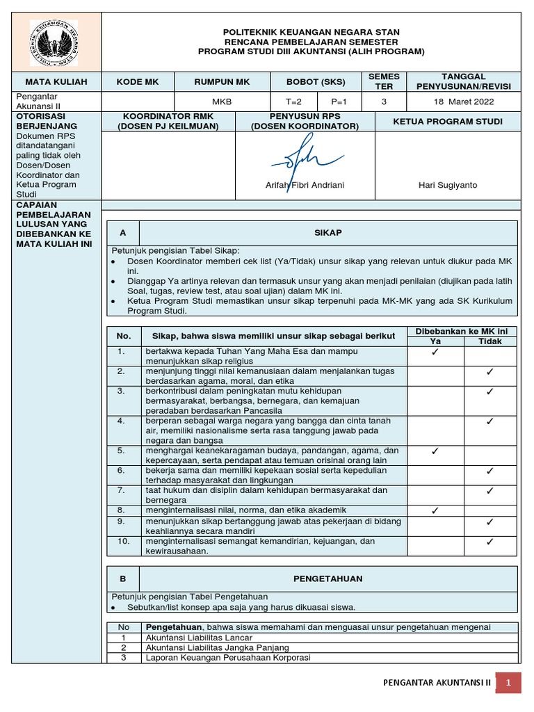 RPS Pengantar Akuntansi II | PDF