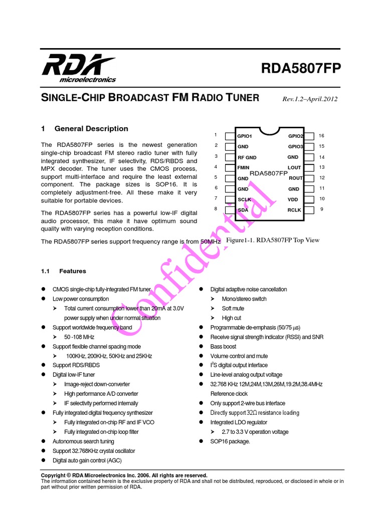 RDA5807FP | PDF | Analog To Digital Converter | Frequency Modulation