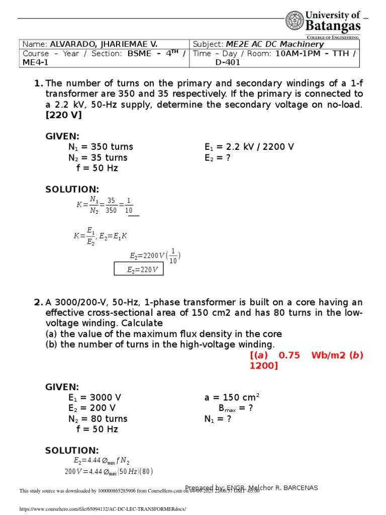 The Number of Turns On The Primary and Secondary Windings of