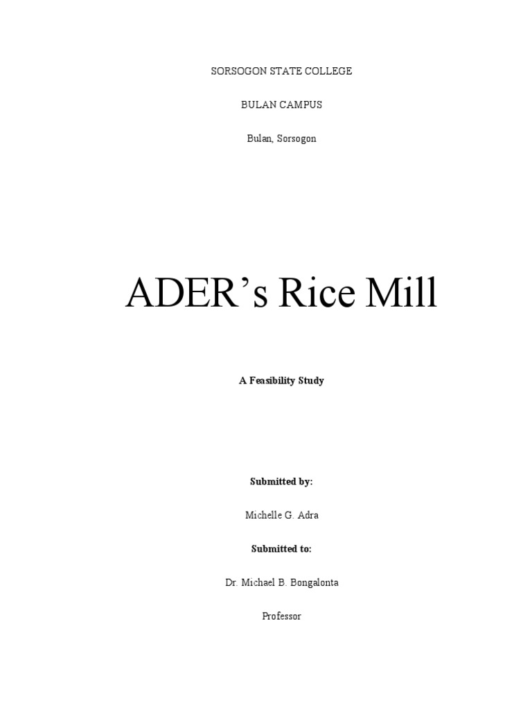 FEASIBILITY STUDY Sample 1 PDF Agriculture Rice