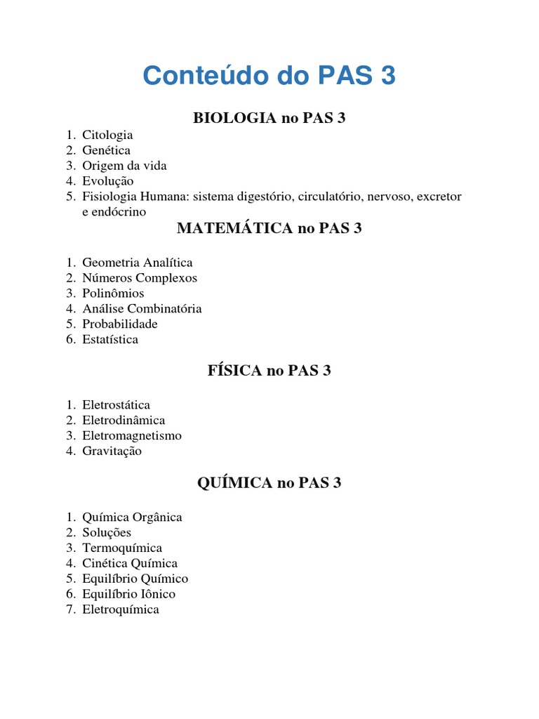 Conte dos Dos Principais Assuntos Abordados No PAS 3 Com nfase Nas 