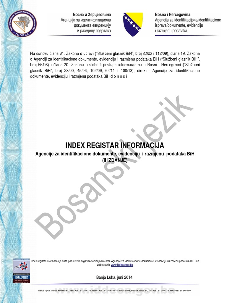 Index Registar Informacija: Agencije Za Identifikacione Dokumente ...