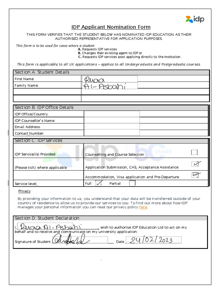 IDP Applicant Nomination Form | PDF