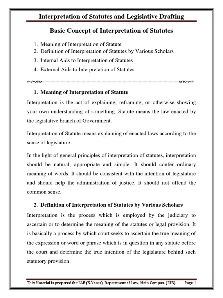 Interpretation of Statute PDF Statutory Interpretation Precedent