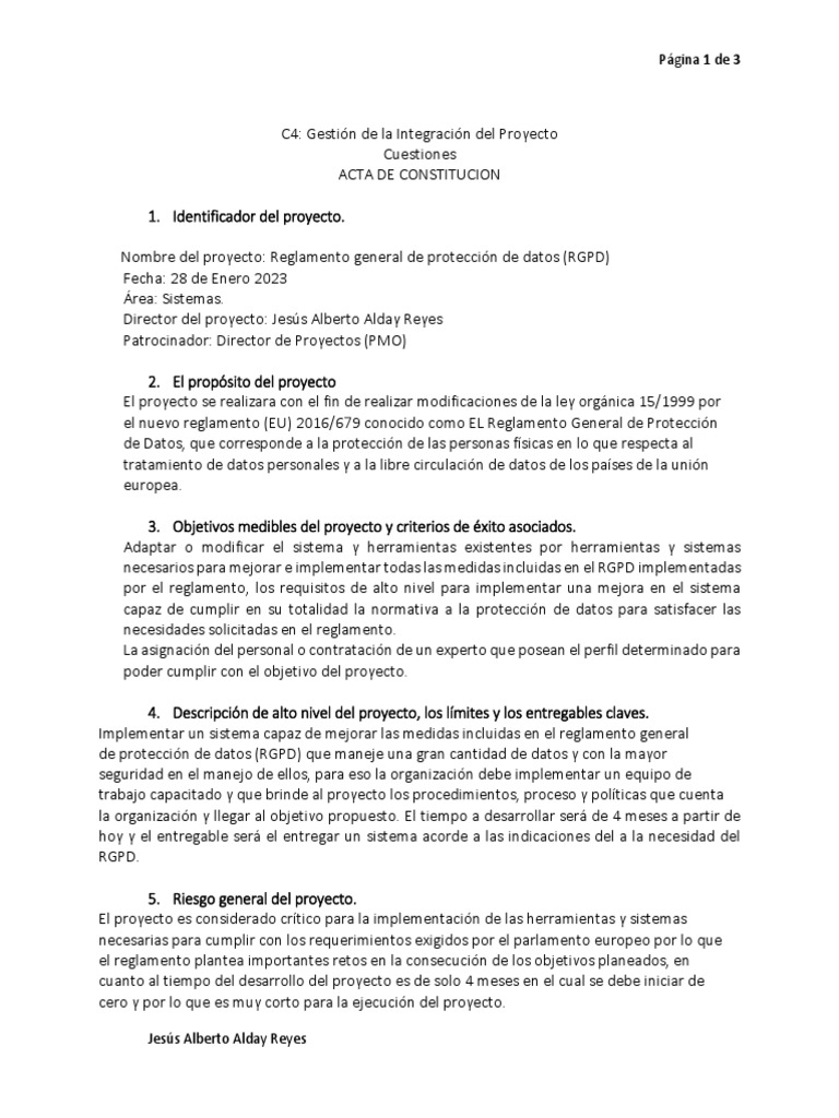 CASO PRACTICO CLASE 4 Gestión de La Integración Del Proyecto | PDF