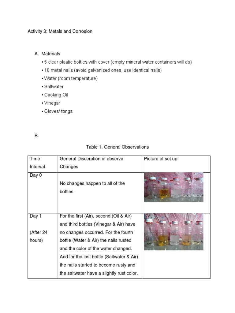 Metals and Corrosion: An Investigation of Rusting Rates in Different ...