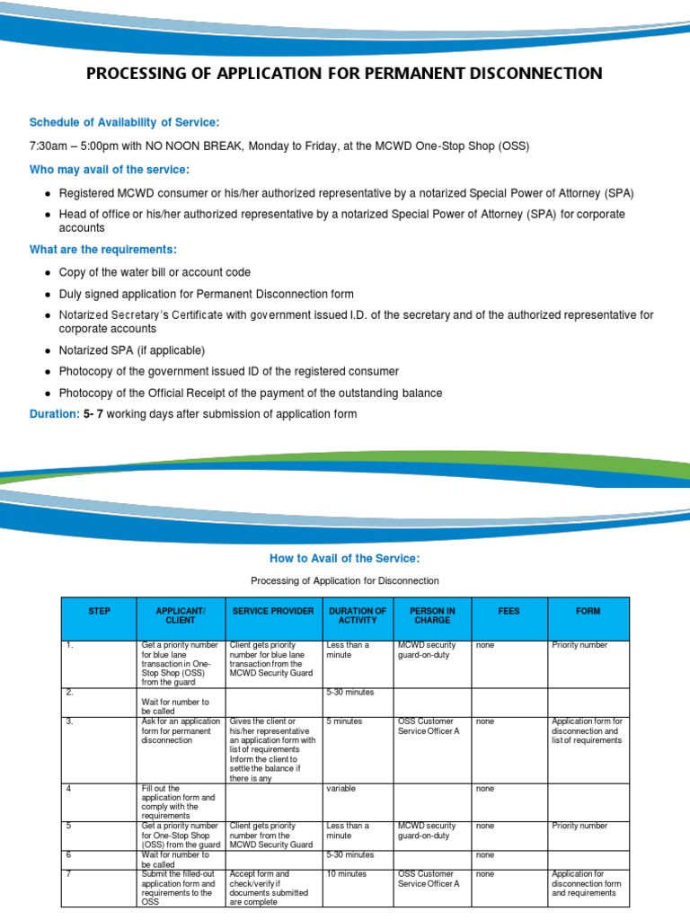 Application For Permanent Disconnection PDF Business Service
