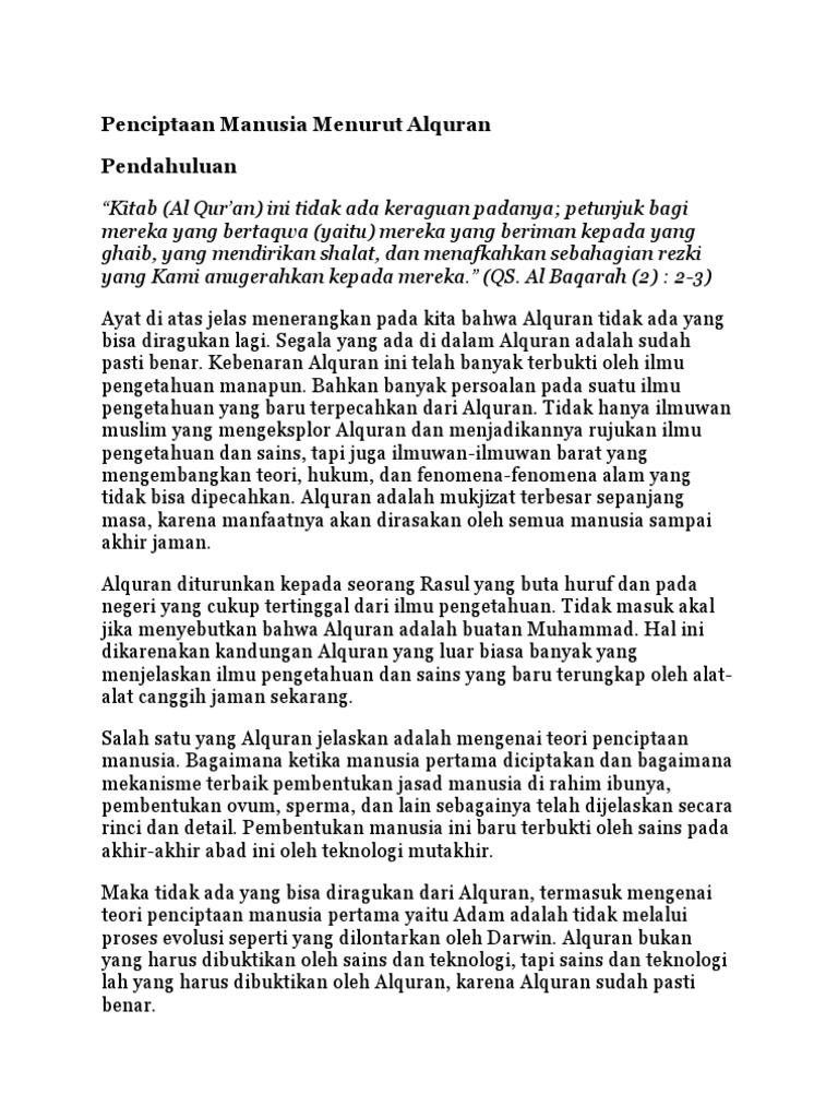 Penciptaan Manusia Menurut Alquran Pdf