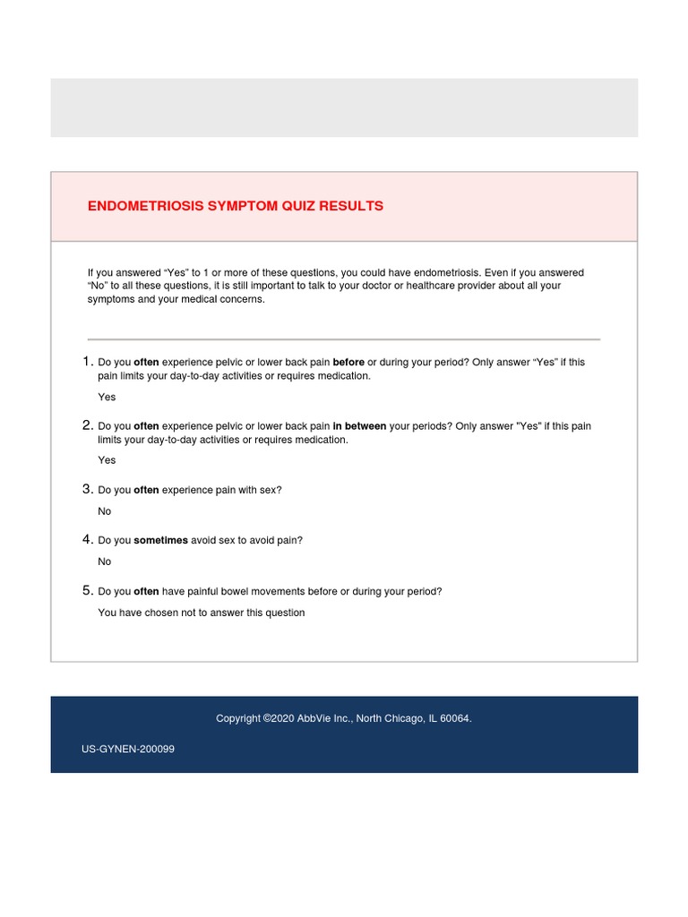Endometriosis symptom quiz results pdf