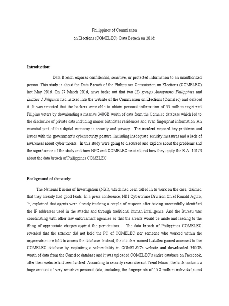 The COMELEC Data Breach of 2016: Analysis of the Incident, Impact, and ...