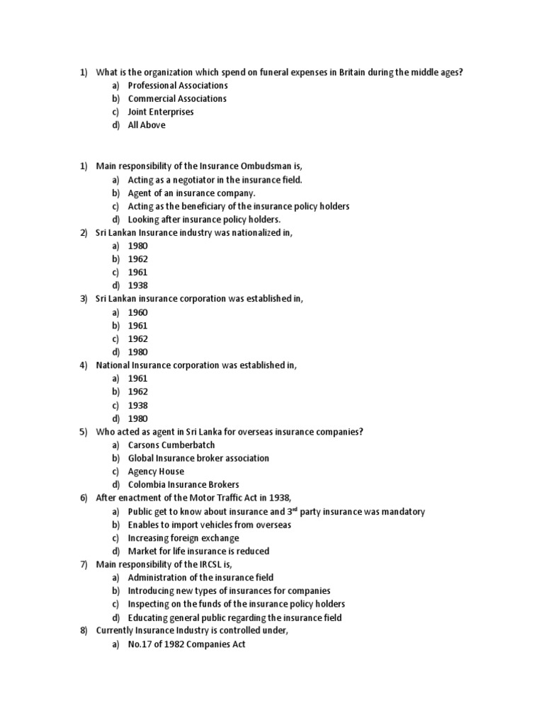 IRCSL Questions | PDF | Life Insurance | Insurance
