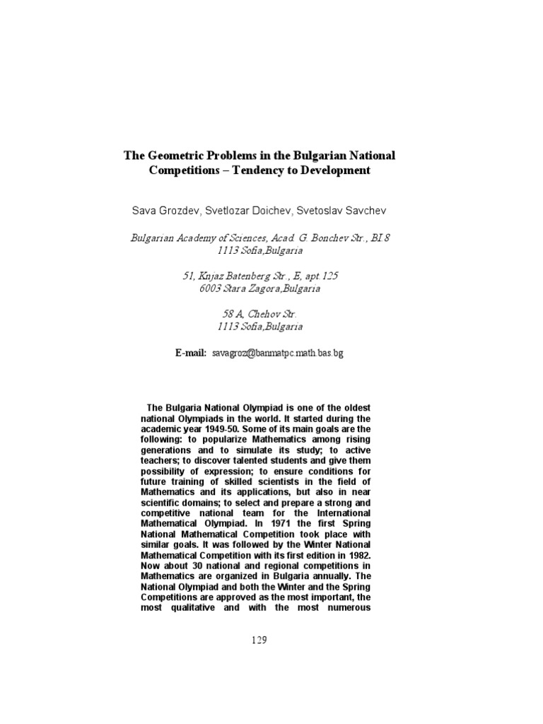 The Geometric Problems in The Bulgarian National | PDF