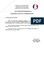 Certificate of Completion: Office of The Punong Barangay