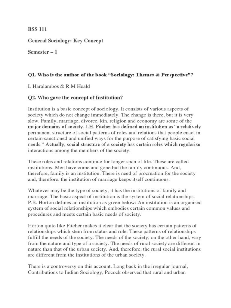Exploring Key Sociological Concepts: An Analysis of Institutions ...