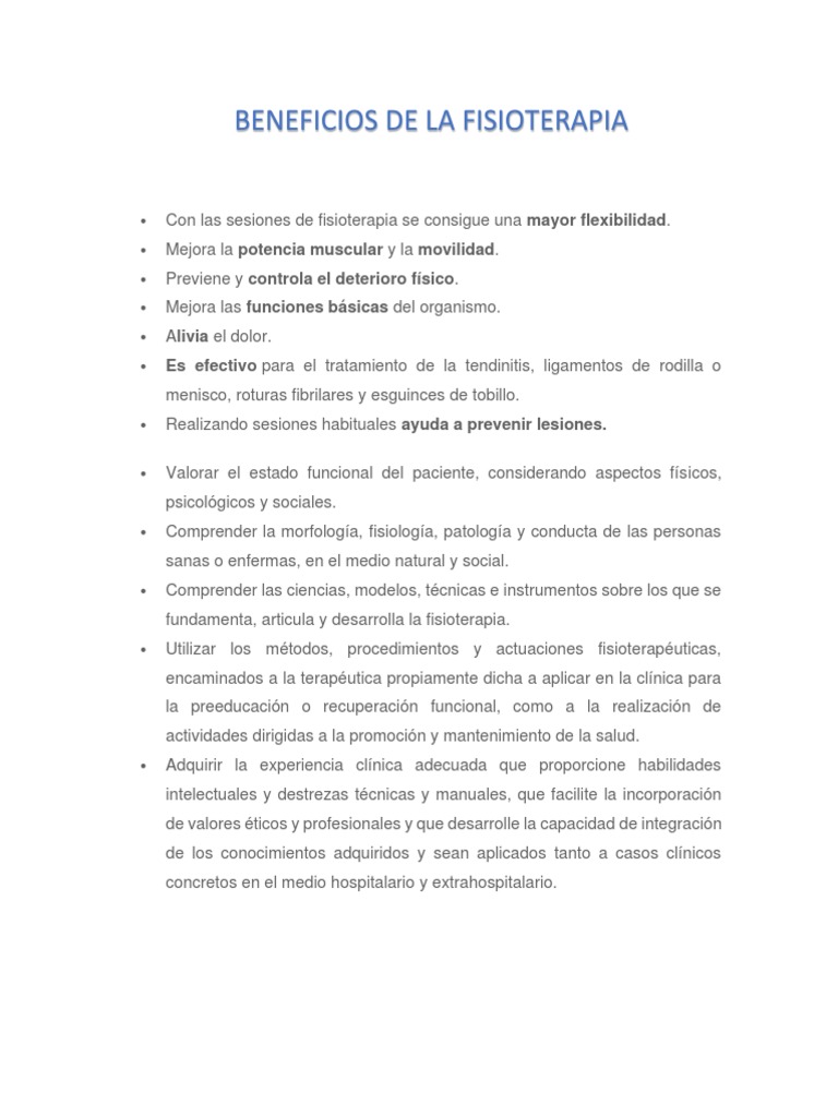 Beneficios de La Fisioterapia | PDF