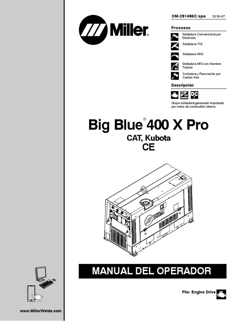 Manual Motosoldadora Miller Big Blue 400X PDF Soldadura Construcción