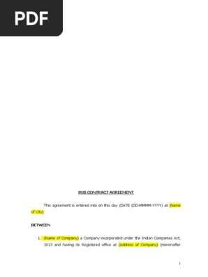 Sub Contract Agreement