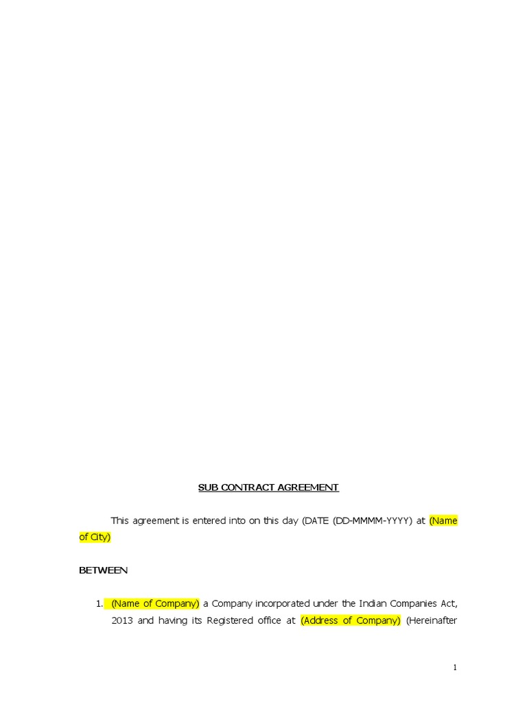 Sub Contract Agreement PDF Insurance Cost