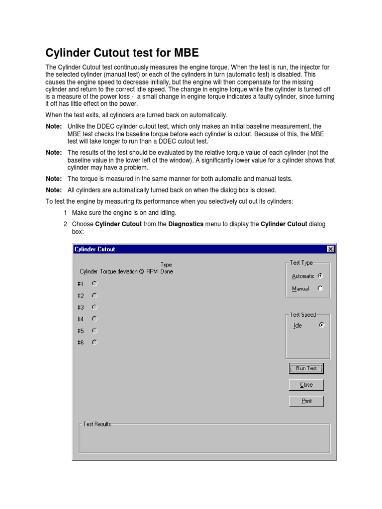 Cylinder Cutout Test For MBE PDF Engines Software