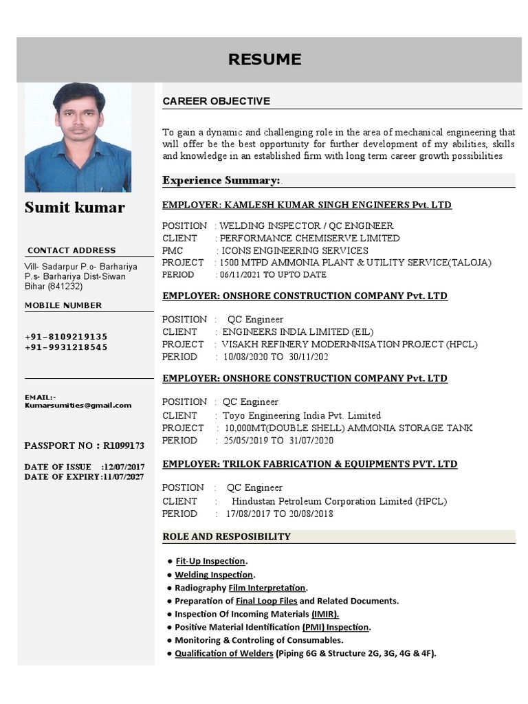 Sumit Resume Updated | PDF | Nondestructive Testing | Applied And 