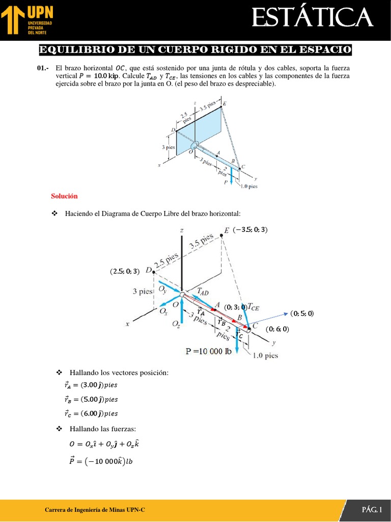 Equilibrio de Un Cuerpo Rigido en El Espacio | PDF | Álgebra | Mecánica