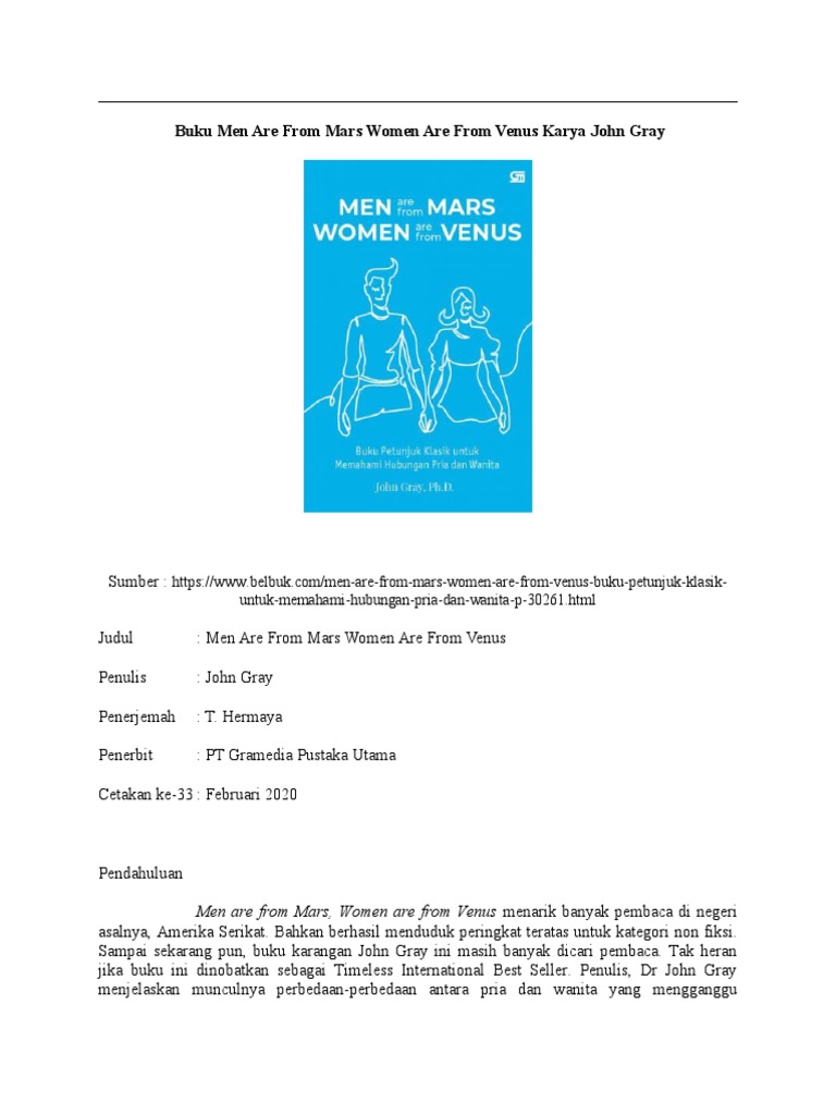 Buku Men Are From Mars Women Are From Venus Karya John Gray | PDF