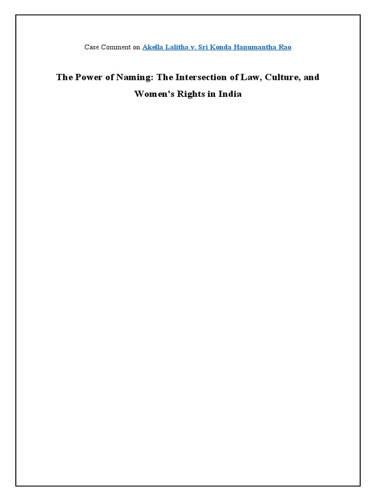 The Power of Naming The Intersection of Law, Culture, and Women's Rights in India PDF Legal