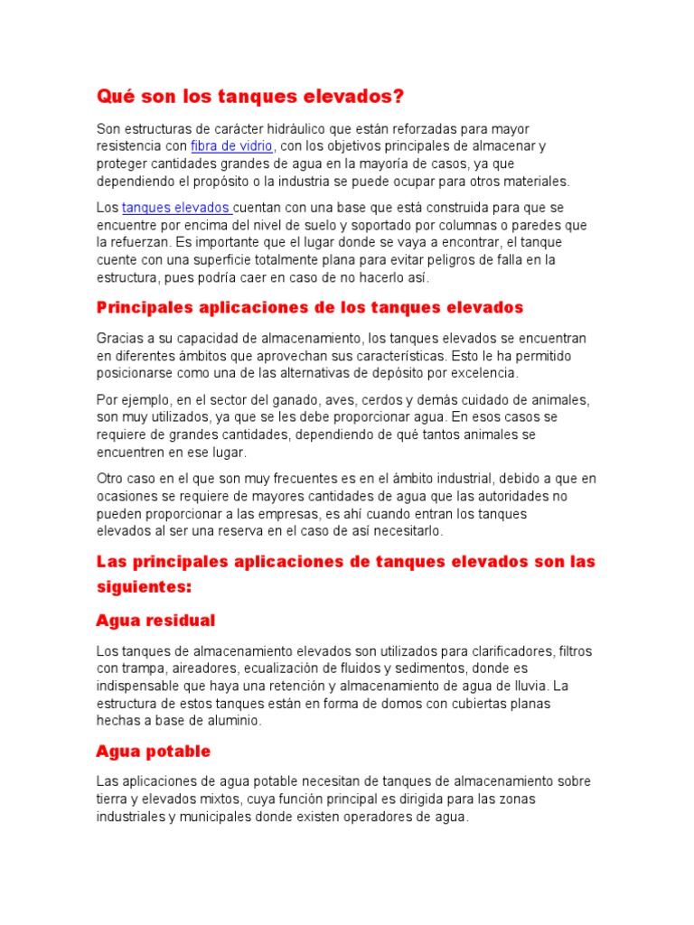 Qué Son Los Tanques Elevados Pdf Agua Tanques