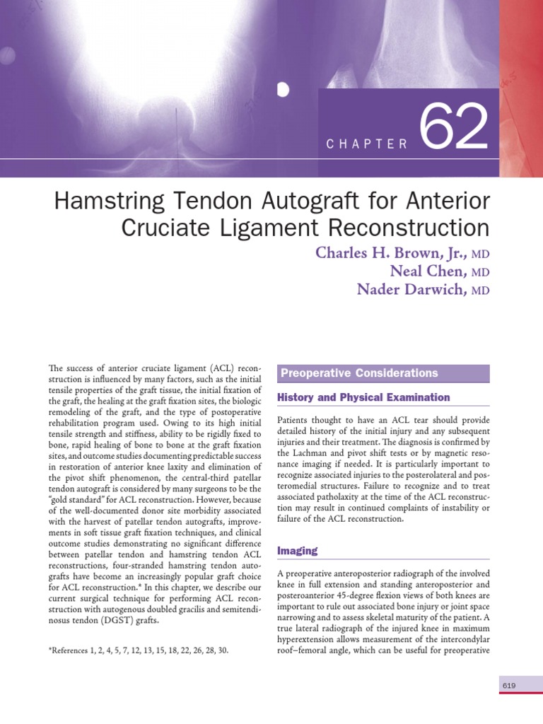 Hamstring Tendon Autograft For Anterior Cruciate Ligament ...