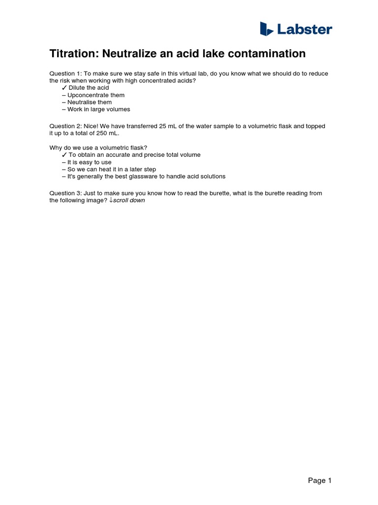 Titration for Acid Lake Contamination | PDF