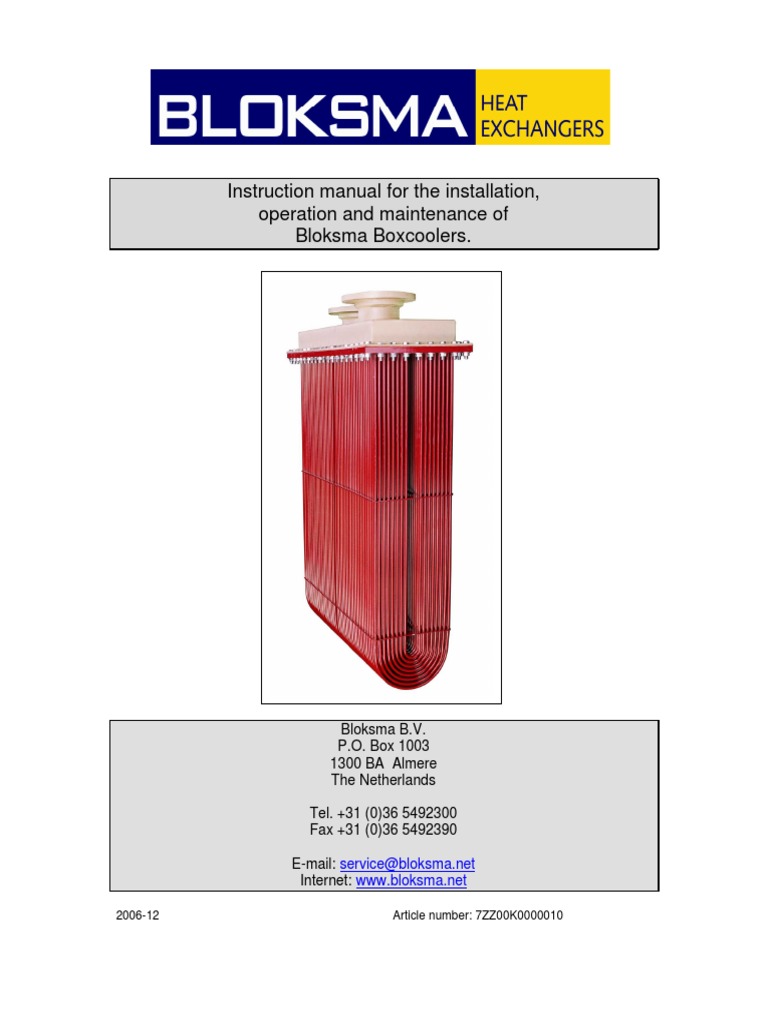 Bloksma Boxcooler Maintenance Manual | PDF | Anode | Pipe (Fluid ...