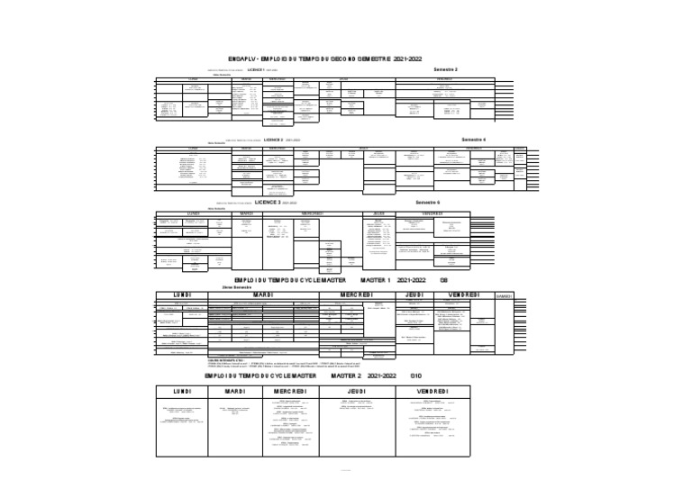 Emploi Du Temps L1 Au M2 Second Semestre 2021-2022 | PDF