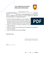 Carta de Compromiso de Padre de Familia para El Año Escolar