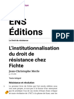 ENS Éditions: L'institutionnalisation Du Droit de Résistance Chez Fichte