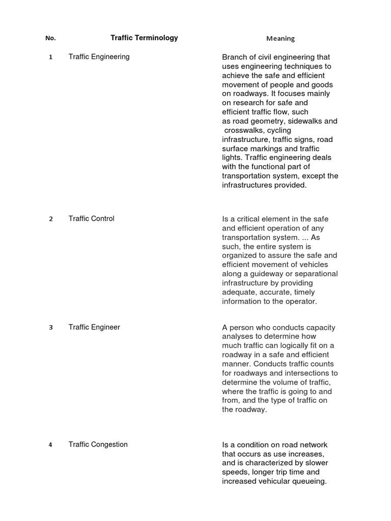 Traffic Terminology Overview | PDF | Traffic | Road Infrastructure