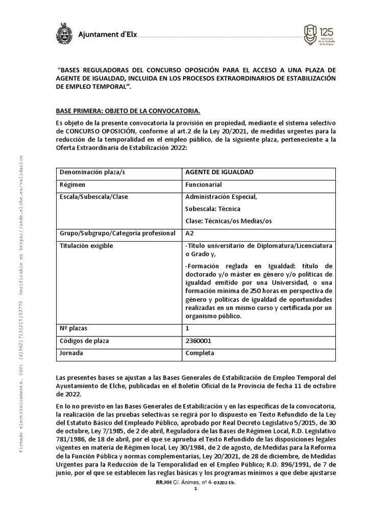 5-Bases Especificas Agente de Igualdad | PDF | Privacidad de la ...