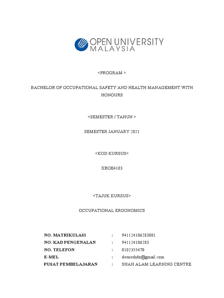 Ergonomic Assignment PDF Human Factors And Ergonomics