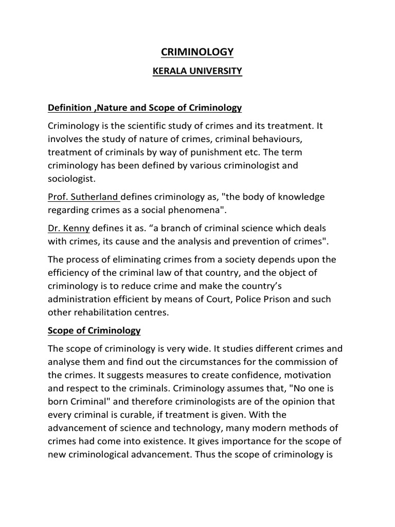 CRIMINOLOGY Kerala University PDF Id Criminology