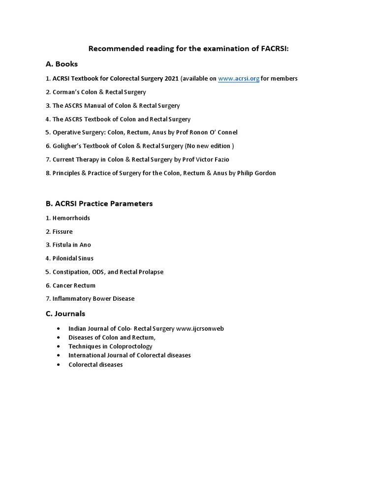 Recommended reading for the examination of facrsi a books pdf