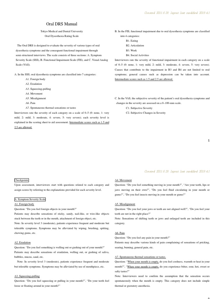 A Guide to the Oral Dysesthesia Rating Scale A Tool for Assessing