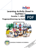 Learning Activity Sheet in Filipino 7: Pagpapaliwanag NG Sanhi at Bunga