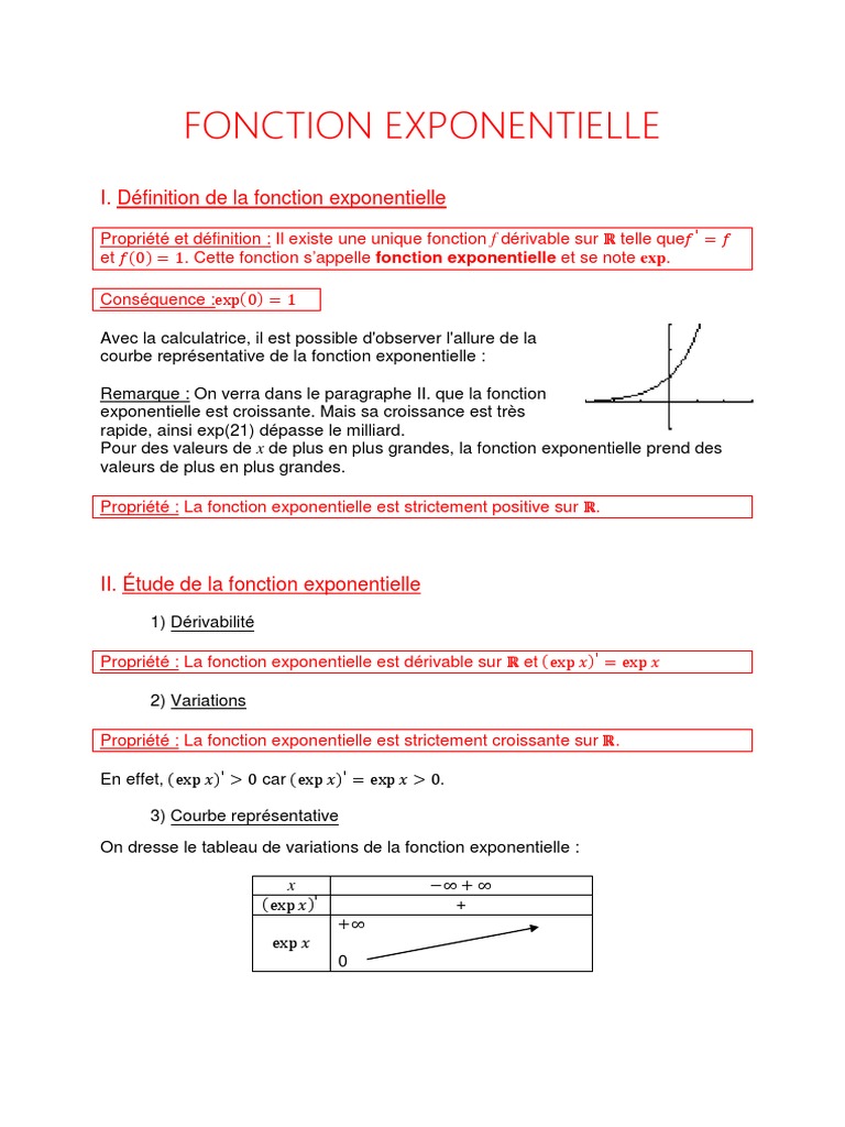 Fonction Exponentielle: Définition et Propriétés | PDF | Fonction ...